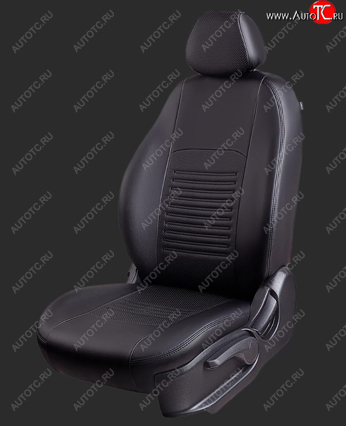 8 749 р. Чехлы для сидений Lord Autofashion Турин (экокожа, сплошная спинка, 2 П-образных подголовника) Hyundai Solaris 2 HCR рестайлинг (2020-2022) (Черный, вставка черная)  с доставкой в г. Калуга