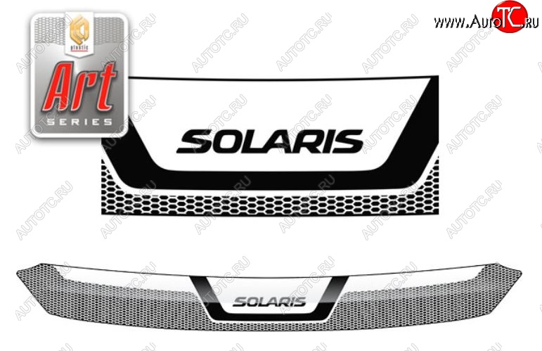 2 259 р. Дефлектор капота CA-Plastiс  Hyundai Solaris  1 хэтчбек (2010-2014) (Серия Art черная)  с доставкой в г. Калуга