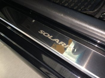 2 179 р. Накладки порожков салона INOX Hyundai Solaris 1 седан RBr рестайлинг (2014-2017) (нержавеющая сталь)  с доставкой в г. Калуга. Увеличить фотографию 1