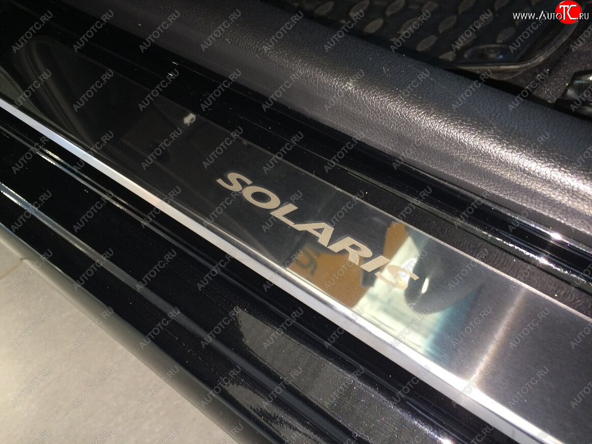 2 179 р. Накладки порожков салона INOX Hyundai Solaris 1 седан RBr рестайлинг (2014-2017) (нержавеющая сталь)  с доставкой в г. Калуга