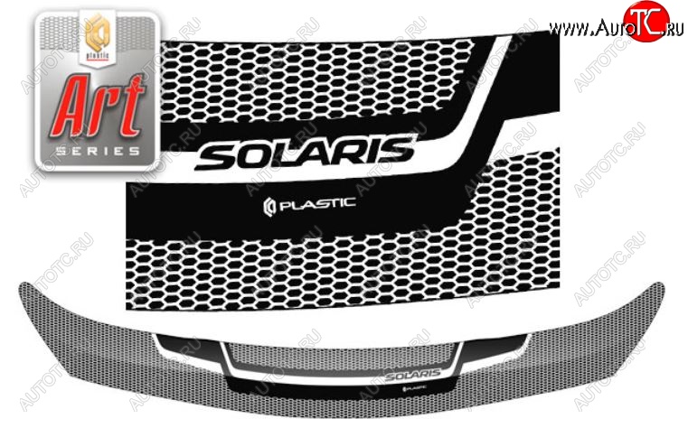 2 349 р. Дефлектор капота CA-Plastiс  Hyundai Solaris  1 хэтчбэк (2014-2017) (Серия Art черная)  с доставкой в г. Калуга