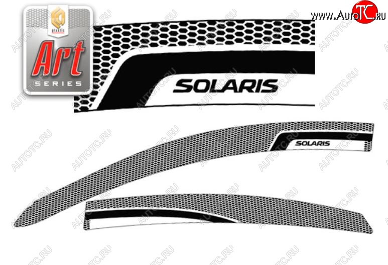 2 349 р. Дефлектора окон CA-Plastic  Hyundai Solaris  1 седан (2010-2014) (Серия Art белая, Без хром.молдинга, Крепление только на скотч)  с доставкой в г. Калуга