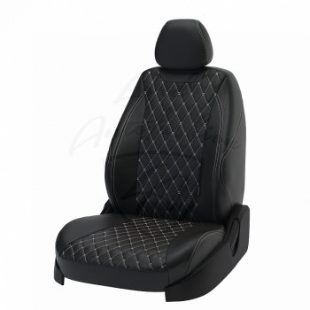 16 749 р. Чехлы для сидений Lord Autofashion Байрон (экокожа)  Hyundai Solaris  1 седан (2010-2017) (Чёрный, вставка чёрная, строчка бежевая)  с доставкой в г. Калуга. Увеличить фотографию 1