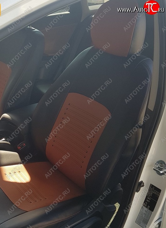 5 999 р. Чехлы для сидений Lord Autofashion Турин (экокожа, раздельная спинка)  Hyundai Solaris  1 седан (2010-2017) (Чёрный, вставка коричневая)  с доставкой в г. Калуга