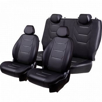 8 699 р. Чехлы для сидений Lord Autofashion Турин 2 (экокожа, раздельная спинка)  Hyundai Solaris  1 седан (2010-2017) (Серый/Серый/Чёрный/Чёрный)  с доставкой в г. Калуга. Увеличить фотографию 2