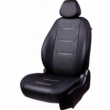 8 699 р. Чехлы для сидений Lord Autofashion Турин 2 (экокожа, раздельная спинка)  Hyundai Solaris  1 седан (2010-2017) (Серый/Серый/Чёрный/Чёрный)  с доставкой в г. Калуга. Увеличить фотографию 1