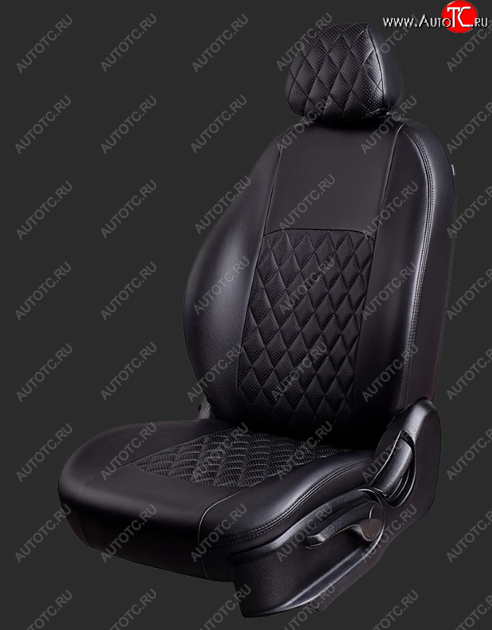 8 999 р. Чехлы для сидений Lord Autofashion Турин Ромб (экокожа)  Hyundai Solaris  1 седан (2010-2017) (Чёрный, вставка чёрная, строчка чёрная)  с доставкой в г. Калуга