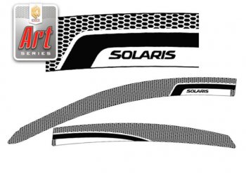 2 349 р. Дефлектора окон CA-Plastic  Hyundai Solaris  1 седан (2014-2017) (Серия Art черная, Без хром.молдинга, Крепление только на скотч)  с доставкой в г. Калуга. Увеличить фотографию 1