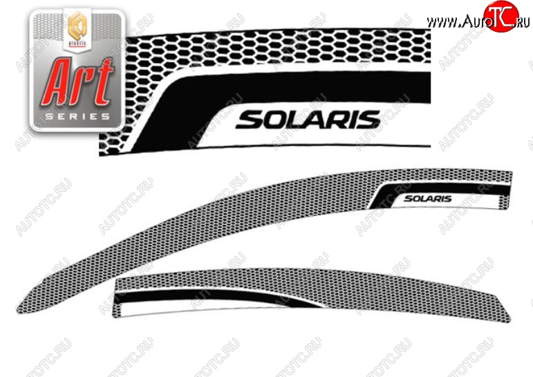 2 349 р. Дефлектора окон CA-Plastic  Hyundai Solaris  1 седан (2014-2017) (Серия Art черная, Без хром.молдинга, Крепление только на скотч)  с доставкой в г. Калуга