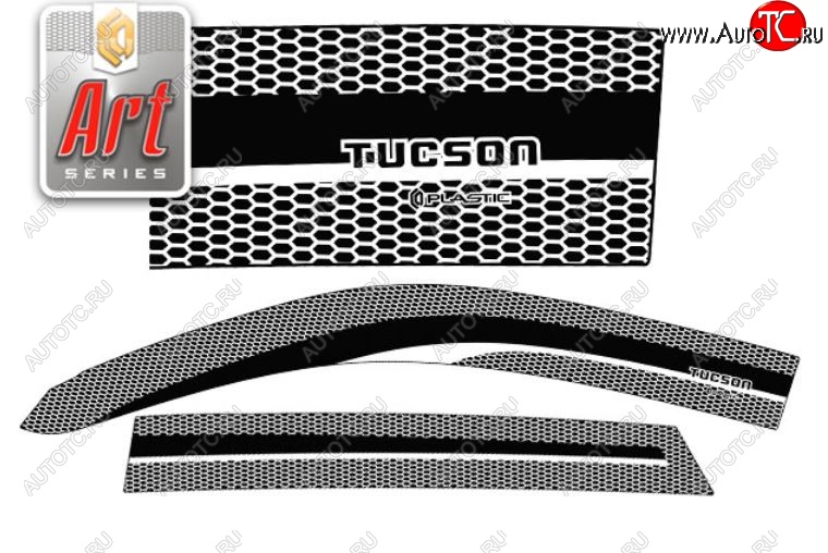 2 399 р. Дефлектора окон CA-Plastiс  Hyundai Tucson  1 JM (2004-2010) (Серия Art черная, Без хром.молдинга)  с доставкой в г. Калуга