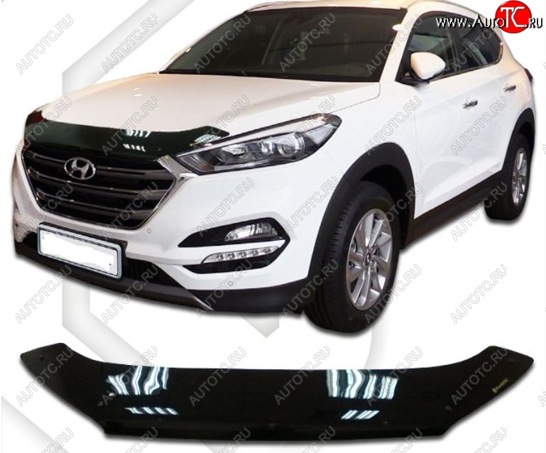 2 099 р. Дефлектор капота CA-Plastic  Hyundai Tucson  3 TL (2015-2021) (Classic черный, Без надписи)  с доставкой в г. Калуга