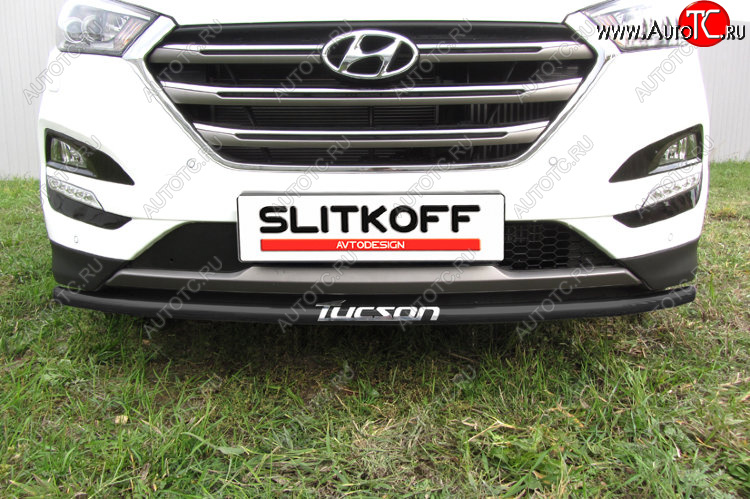 6 849 р. Защита заднего бампера Slitkoff (Ø 42 мм, с надписью)  Hyundai Tucson  3 TL (2015-2018) (Сталь с полимерным покрытием. Цвет: черный)  с доставкой в г. Калуга