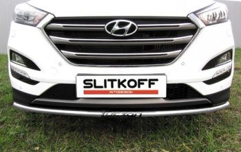 6 849 р. Защита переднего бампера Slitkoff (Ø 42 мм, с надписью).  Hyundai Tucson  3 TL (2015-2018) (Сталь с полимерным покрытием. Цвет: серебристый)  с доставкой в г. Калуга. Увеличить фотографию 1