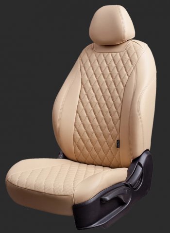 Чехлы для сидений Lord Autofashion Байрон (экокожа, спинка 40/60, подлокотник, 3 Г-образных подголовника) Hyundai Tucson 3 TL рестайлинг (2018-2021)  (Бежевый, вставка бежевая, строчка бежевая)