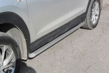 8 749 р. Защита порогов Turbo Slitkoff (d57 мм)  Hyundai Tucson  3 TL (2018-2021) (Сталь с полимерным покрытием. Цвет: серебристый)  с доставкой в г. Калуга. Увеличить фотографию 1