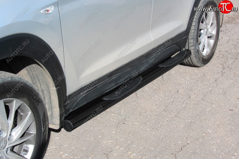 10 249 р. Защита порогов Turbo Slitkoff (с проступями, d76 мм)  Hyundai Tucson  3 TL (2018-2021) (Сталь с полимерным покрытием. Цвет: чёрный)  с доставкой в г. Калуга