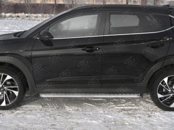 19 749 р. Порожки для ног Russtal (Ø42 мм)  Hyundai Tucson  3 TL (2018-2021) (Лист алюминиевый, труба - сталь окрашенная в черный цвет)  с доставкой в г. Калуга. Увеличить фотографию 1