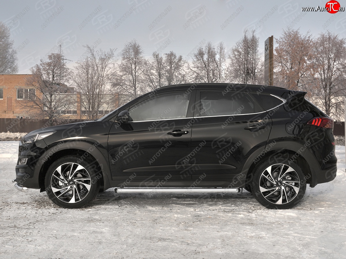 20 849 р. Защита порогов SLITKOFF (Ø63 мм, нержавейка) SLITKOFF Hyundai Tucson TL рестайлинг (2018-2021) (С пластиковыми заглушками на торцах)  с доставкой в г. Калуга