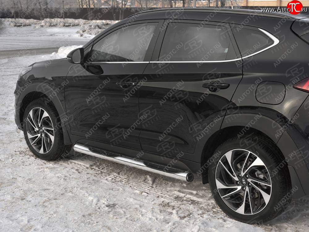 24 999 р. Защита порогов (Ø76 мм с проступью, нержавейка) SLITKOFF Hyundai Tucson TL рестайлинг (2018-2021) (С пластиковыми заглушками на торцах)  с доставкой в г. Калуга