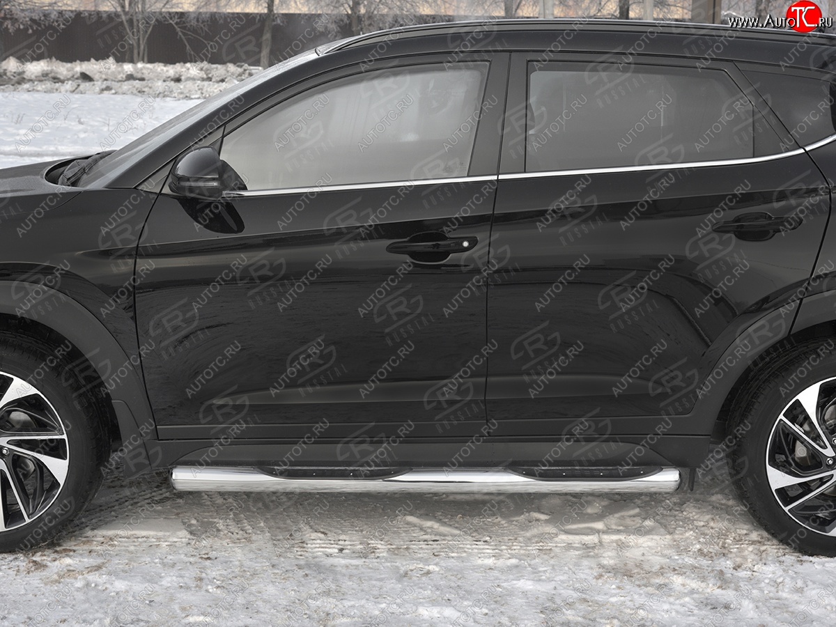 21 349 р. Защита порогов (Ø76 мм с проступью, нержавейка) SLITKOFF  Hyundai Tucson  TL (2018-2021) рестайлинг (Металлические торцы под 90°)  с доставкой в г. Калуга