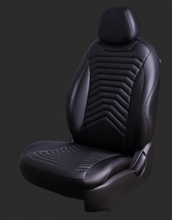 Чехлы для сидений Lord Autofashion Байрон ПРЕЗИДЕНТ (экокожа, спинка 60/40, подлокотник, 3 Г-образных подголовника) Hyundai Tucson 3 TL рестайлинг (2018-2021)  (Черный, вставка черная, строчка черная)