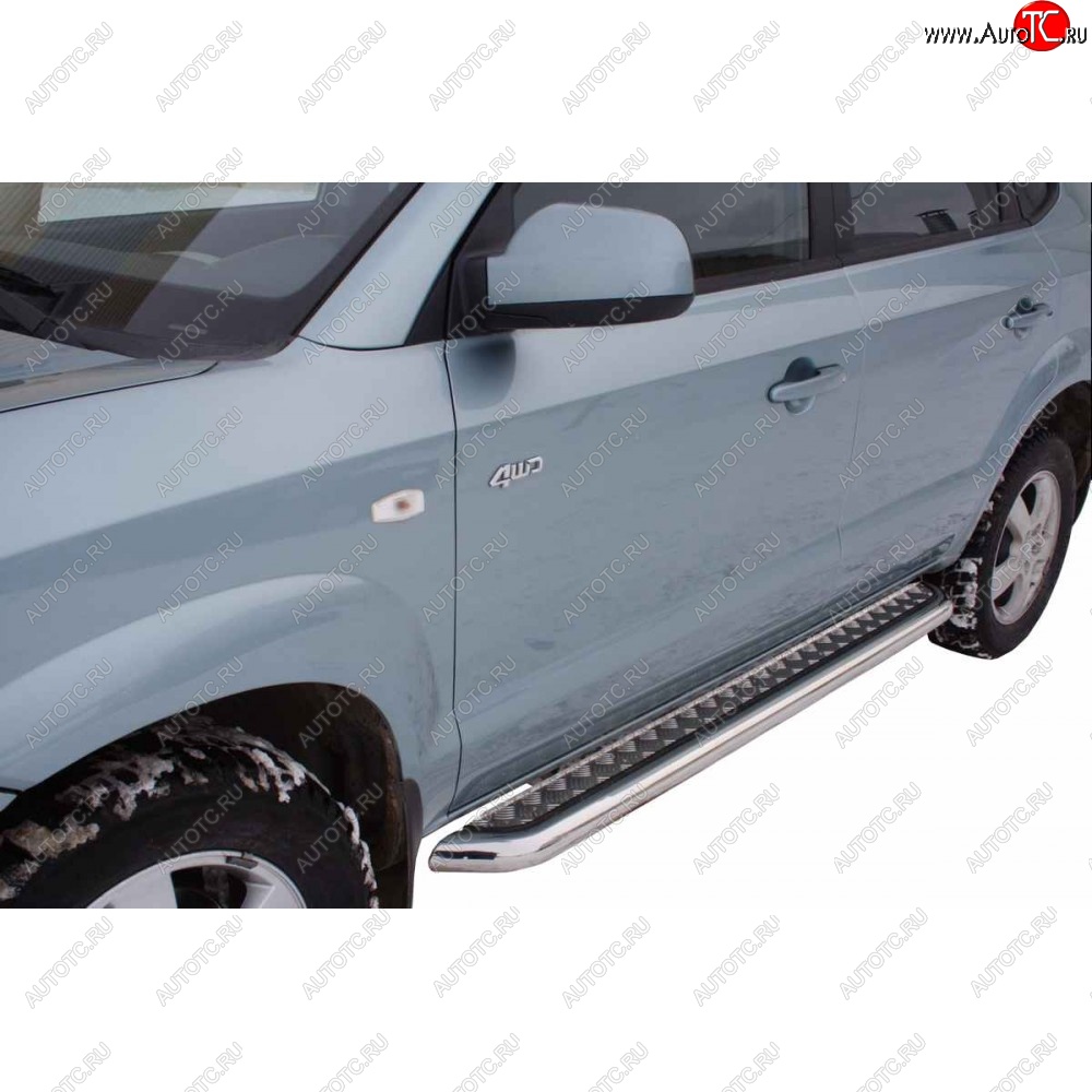 8 999 р. Защита порогов ТехноСфера (Техно Сфера) (Сталь с покрытием, с алюминиевым листом, d63.5 mm)  Hyundai Tucson  1 JM (2004-2010) (цвет: Серебристый)  с доставкой в г. Калуга