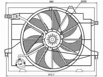 Вентилятор радиатора в сборе SAT (2,0i / 2,0d) Hyundai (Хюндаи) Tucson (Туссон)  1 JM (2004-2010), KIA (КИА) Sportage (Спортаж)  2 JE,KM (2004-2010)