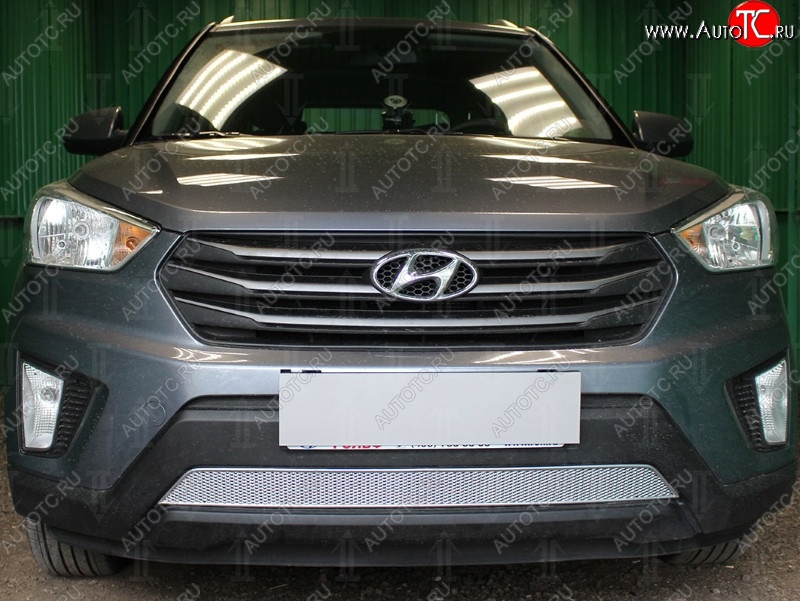 1 539 р. Защитная сетка на бампер Russtal (хром) Hyundai Creta GS дорестайлинг (2015-2019)  с доставкой в г. Калуга