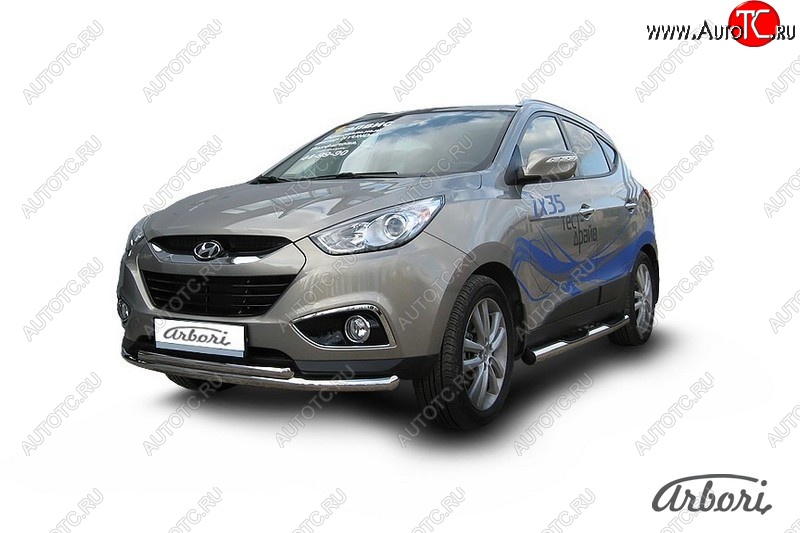 14 489 р. Защита переднего бампера Arbori (нержавейка, 2 трубы d57 и 42 mm) Hyundai IX35 LM рестайлинг (2013-2018)  с доставкой в г. Калуга