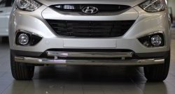 11 899 р. Двойная защита переднего бампера из труб диаметром 63 и 51 мм Petroil Tuning Hyundai IX35 LM дорестайлинг (2009-2013) (Нержавеющая полированная сталь)  с доставкой в г. Калуга. Увеличить фотографию 3