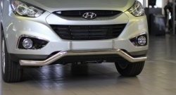 11 849 р. Фигурная защита переднего бампера диаметром 63 мм Petroil Tuning Hyundai IX35 LM дорестайлинг (2009-2013) (Нержавеющая полированная сталь)  с доставкой в г. Калуга. Увеличить фотографию 2