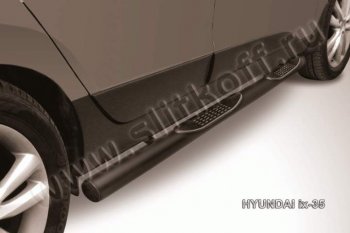 10 249 р. Защита порогов из трубы d76 Slitkoff (с проступью)  Hyundai IX35  1 LM (2009-2018) (Цвет: серебристый)  с доставкой в г. Калуга. Увеличить фотографию 1