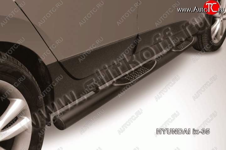 10 249 р. Защита порогов из трубы d76 Slitkoff (с проступью)  Hyundai IX35  1 LM (2009-2018) (Цвет: серебристый)  с доставкой в г. Калуга