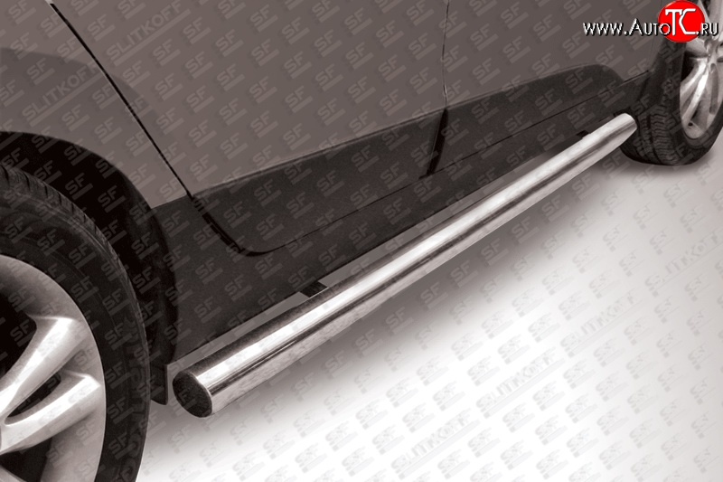 12 999 р. Защита порогов из круглой трубы диаметром 76 мм Slitkoff  Hyundai IX35  1 LM (2009-2018) (Нержавейка, Полированная)  с доставкой в г. Калуга