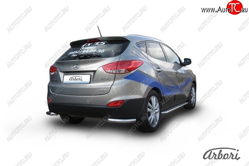 8 189 р. Защита заднего бампера Arbori (уголки, нержавейка, 1 труба d57 mm). Hyundai IX35 LM рестайлинг (2013-2018)  с доставкой в г. Калуга