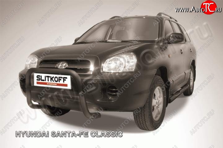 13 499 р. Кенгурятник d57 Slitkoff (низкий)  Hyundai Santa Fe  1 (2000-2012) (Цвет: серебристый)  с доставкой в г. Калуга
