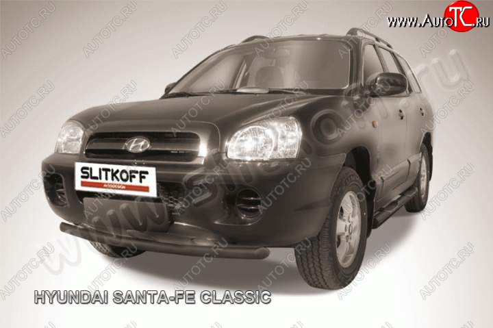 5 999 р. Защита переднего из бампера из трубы d57 Slitkoff (дуга)  Hyundai Santa Fe  1 (2000-2012) (Цвет: серебристый)  с доставкой в г. Калуга