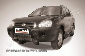 18 549 р. Кенгурятник d76 Slitkoff (низкий)  Hyundai Santa Fe  1 (2000-2012) (Цвет: серебристый)  с доставкой в г. Калуга. Увеличить фотографию 1