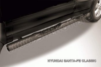 9 749 р. Защита порогов из трубы d76 Slitkoff (с проступью)  Hyundai Santa Fe  1 (2000-2012) (Цвет: серебристый)  с доставкой в г. Калуга. Увеличить фотографию 1