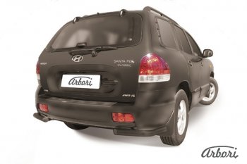 Защита заднего бампера Arbori (уголки, черная, 1 труба d57 mm). Hyundai Santa Fe 1 SM (2000-2012)