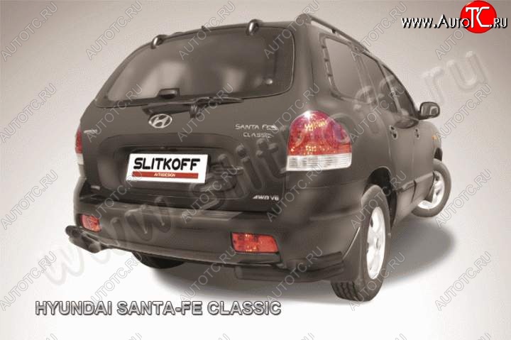 5 499 р. Защита заднего бампера из уголков d57+d42 Slitkoff (двойные)  Hyundai Santa Fe  1 (2000-2012) (Цвет: серебристый)  с доставкой в г. Калуга