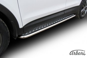 Защита штатных порогов с листом Arbori (нержавейка, алюминий, d57 mm) Hyundai Santa Fe 3 DM дорестайлинг (2012-2016)