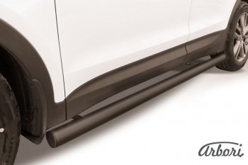 Защита штатных порогов Arbori (черная, d76 mm). Hyundai Santa Fe 3 DM дорестайлинг (2012-2016)