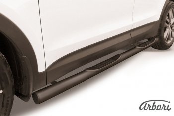 Защита штатных порогов Arbori (с проступью, черная, d76 mm). Hyundai Santa Fe 3 DM дорестайлинг (2012-2016)