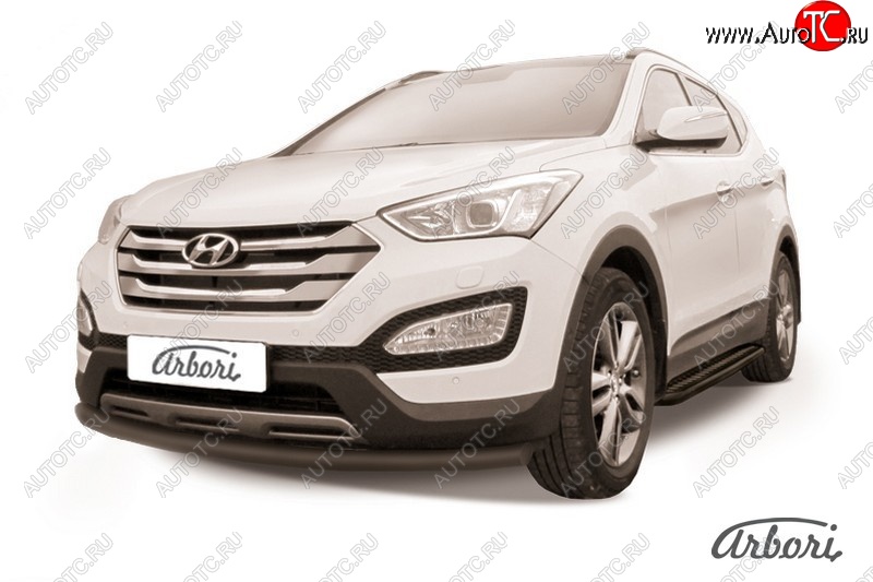 6 389 р. Защита переднего бампера Arbori (черная, 1 труба d57 mm). Hyundai Santa Fe DM дорестайлинг (2012-2016)  с доставкой в г. Калуга