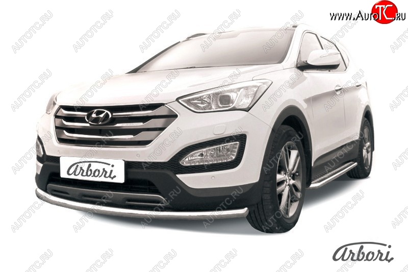 12 149 р. Защита переднего бампера Arbori (нержавейка, 1 труба d57 mm). Hyundai Santa Fe DM дорестайлинг (2012-2016)  с доставкой в г. Калуга