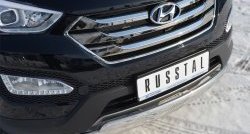 25 999 р. Защита переднего бампера (2 трубыØ75х42 мм, нержавейка) Russtal  Hyundai Santa Fe  3 DM (2012-2016)  с доставкой в г. Калуга. Увеличить фотографию 2