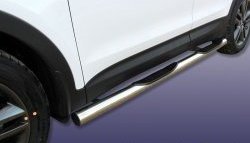 Защита порогов из трубы d76 мм с пластиковыми вставками для ног Slitkoff Hyundai Santa Fe 3 DM дорестайлинг (2012-2016)