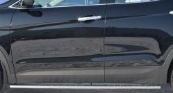 20 749 р. Защита порогов с круглыми вставками для ног из овальной трубы диаметром 75x42 мм Russtal  Hyundai Santa Fe  3 DM (2012-2016)  с доставкой в г. Калуга. Увеличить фотографию 1