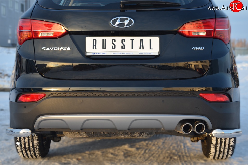 13 549 р. Защита заднего бампера (Ø63 мм уголки, нержавейка) Russtal  Hyundai Santa Fe  3 DM (2012-2016)  с доставкой в г. Калуга